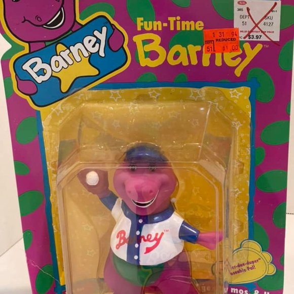 Vintage 1993 Fun-Time Barney Top Hat, Baseball & Baby Bop Vinyl Toy Figures New - Picture 4 of 10